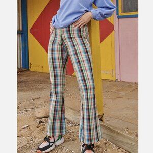 GHANDA Australia Brady Plaid Flare Jeans 10AUS